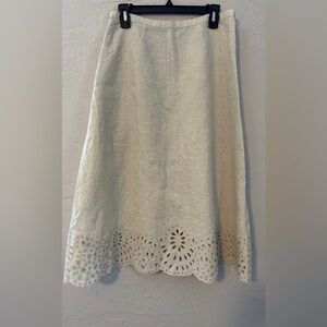 Talbots Women Cream A-Line Linen Skirt with Eyelet Detail, Sz 6